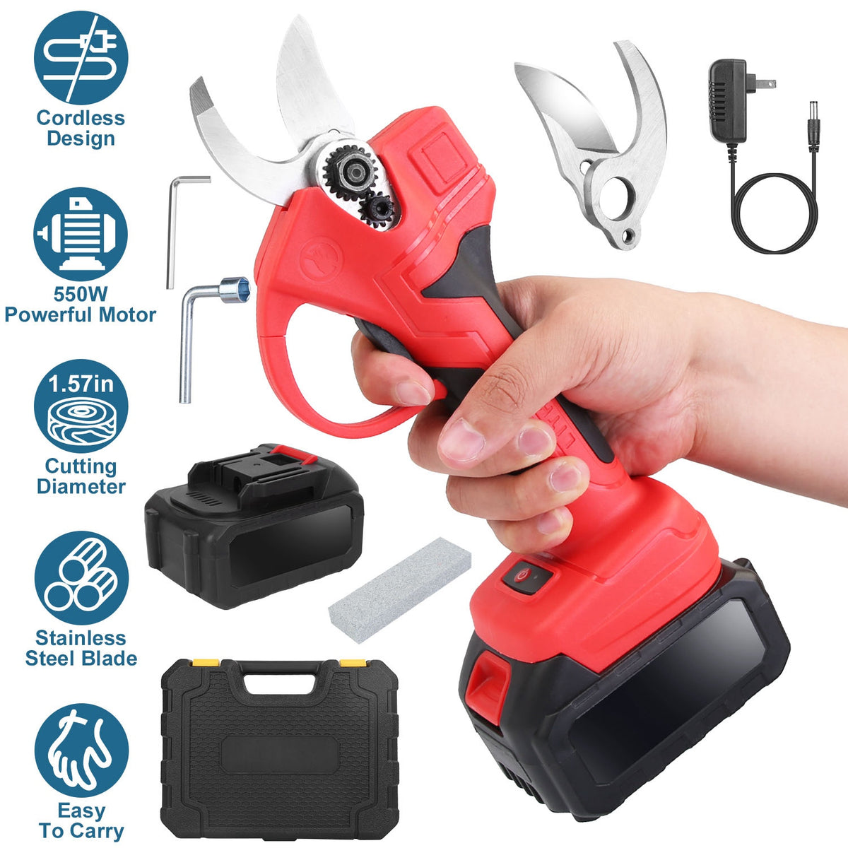 Cordless Electric Garden Pruning Shears Kit with 2 Batteries and Carry Case